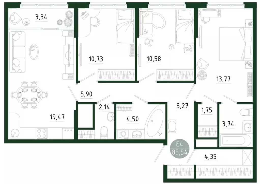 3-к кв. Тульская область, Тула Платон Парк жилой комплекс (85.54 м) - Фото 1