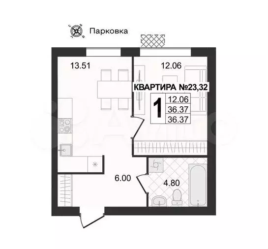 4-к. квартира, 36,4 м, 4/4 эт. - Фото 0