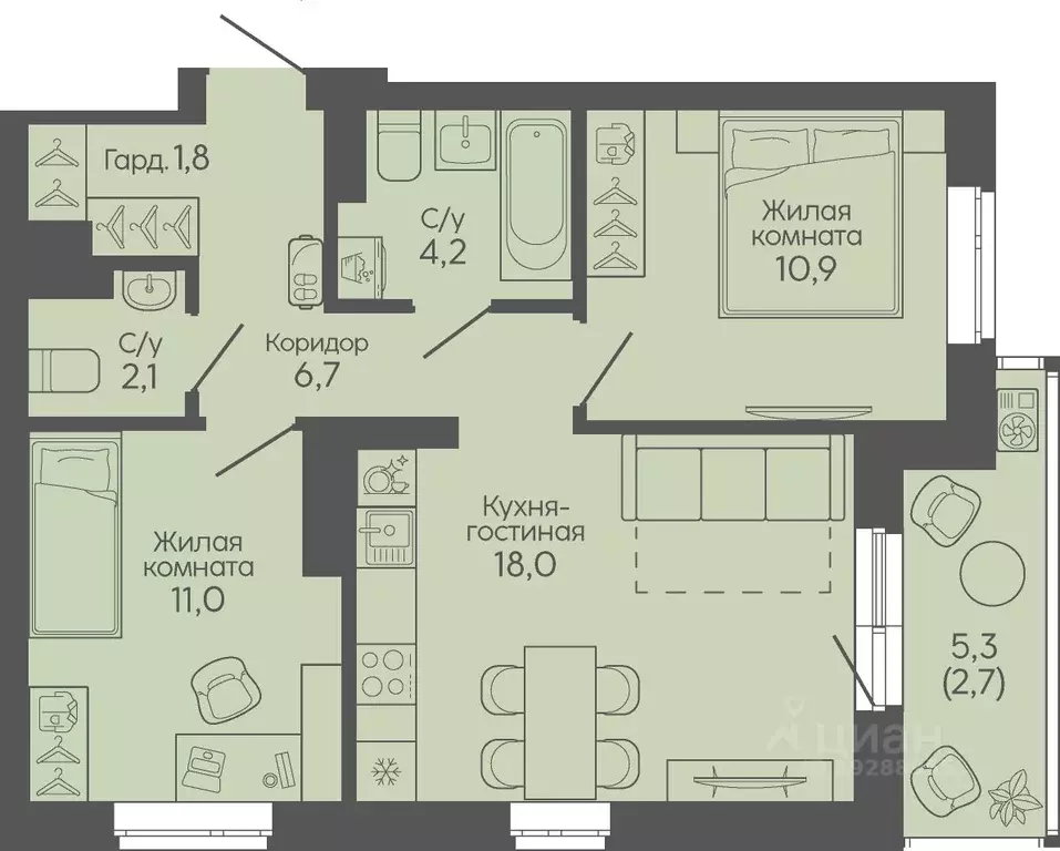 2-к кв. Волгоградская область, Волгоград Трехгорная ул., 27 (57.4 м) - Фото 1