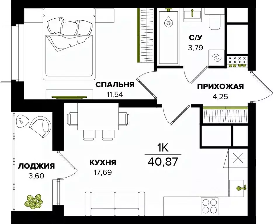 1-к кв. Тульская область, Тула  (40.87 м) - Фото 0