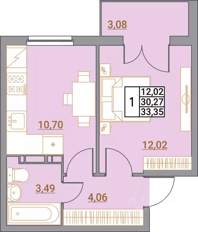 1-к кв. Волгоградская область, Волгоград Удмуртская ул., 75 (33.35 м) - Фото 1