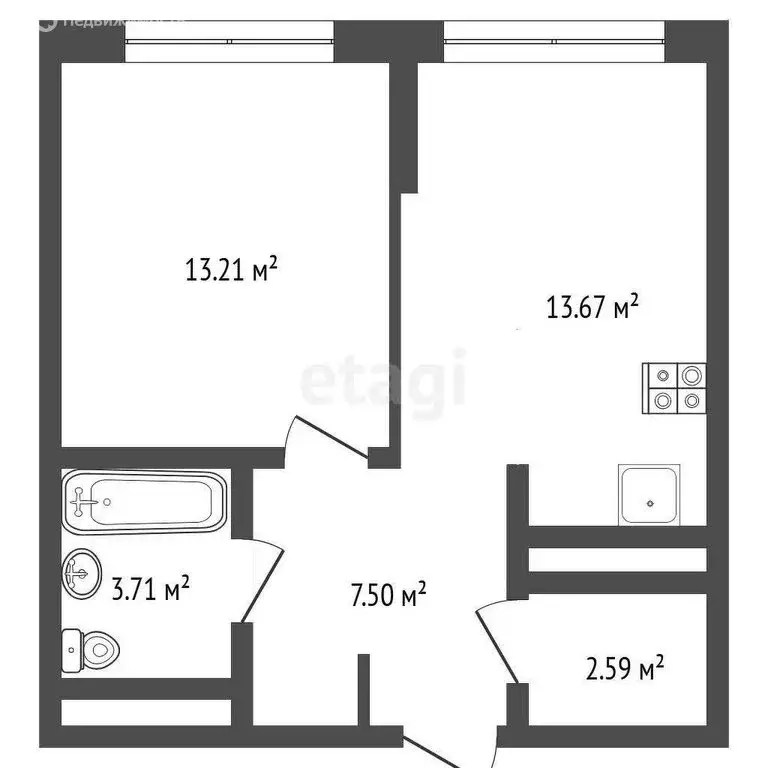 1-комнатная квартира: Тюмень, улица Андрея Приказнова, 1 (39.9 м) - Фото 1