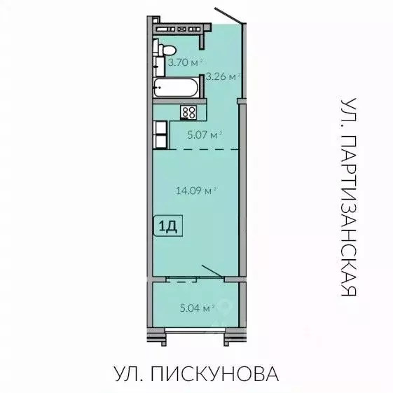 Студия Иркутская область, Иркутск Байкальская ул., 91 (30.88 м) - Фото 1