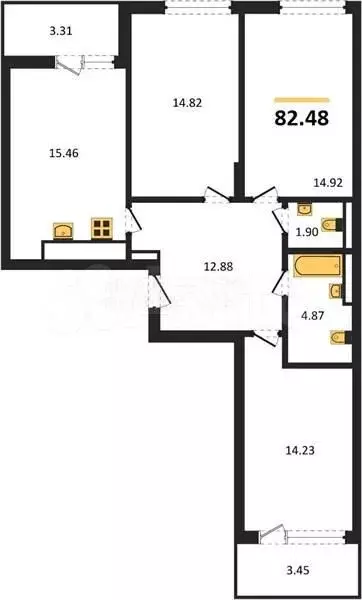 3-к. квартира, 82,5 м, 4/7 эт. - Фото 0