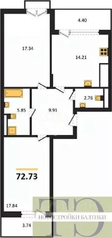 2-к кв. Калининградская область, Гурьевский муниципальный округ, пос. ... - Фото 1