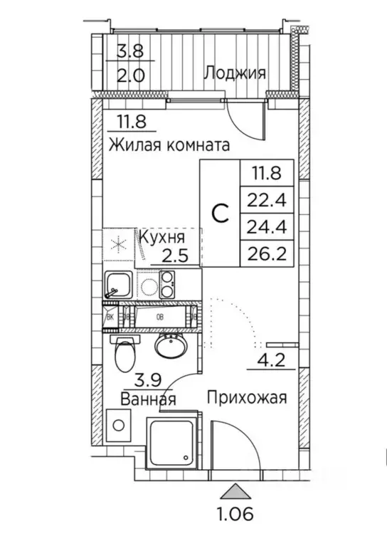 Студия Приморский край, Владивосток ул. Расула Гамзатова, 7к3 (26.2 м) - Фото 0