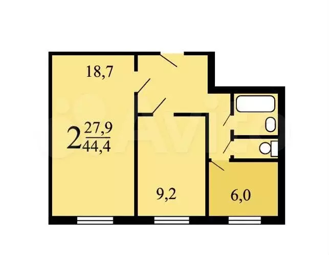 2-к. квартира, 45 м, 6/9 эт. - Фото 0