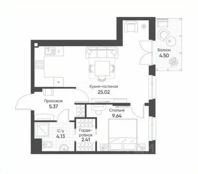 1-к кв. Татарстан, Казань ул. Гаврилова, 7к1 (46.6 м) - Фото 1