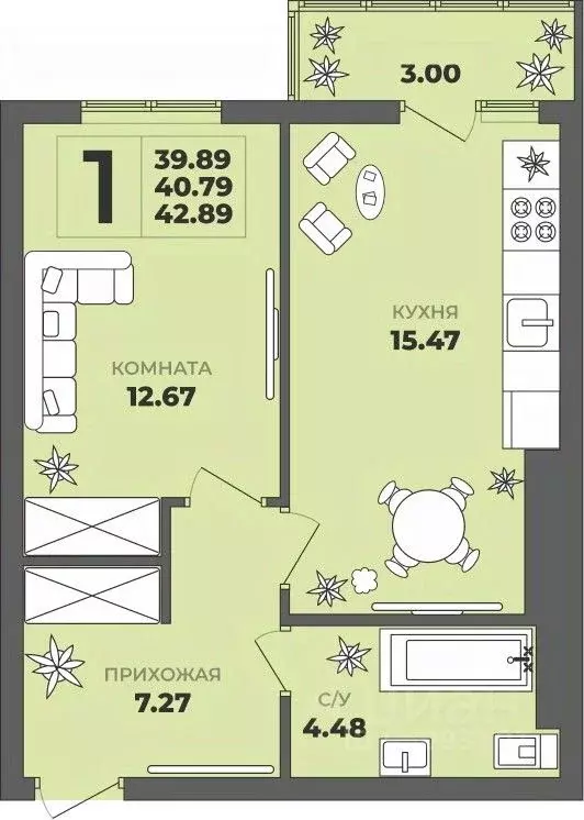 1-к кв. Калининградская область, Калининград ул. Генерала Толстикова, ... - Фото 1