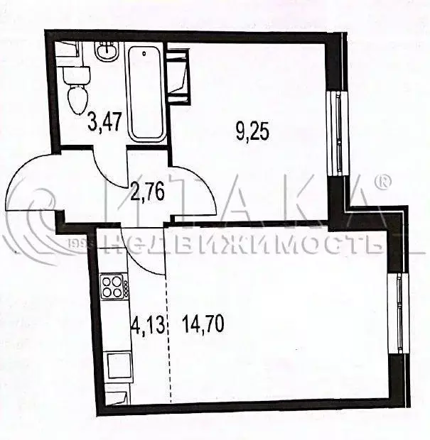 Квартира, 1 комната, 34.7 м - Фото 0