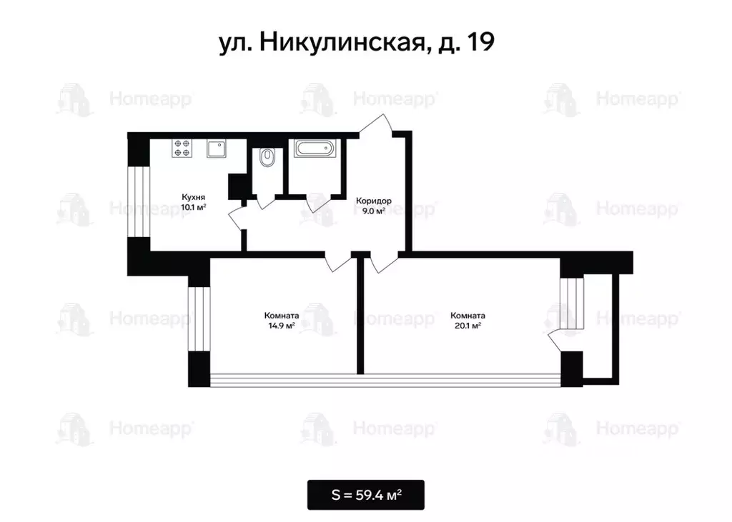 2-к кв. Москва Никулинская ул., 19 (59.4 м) - Фото 1