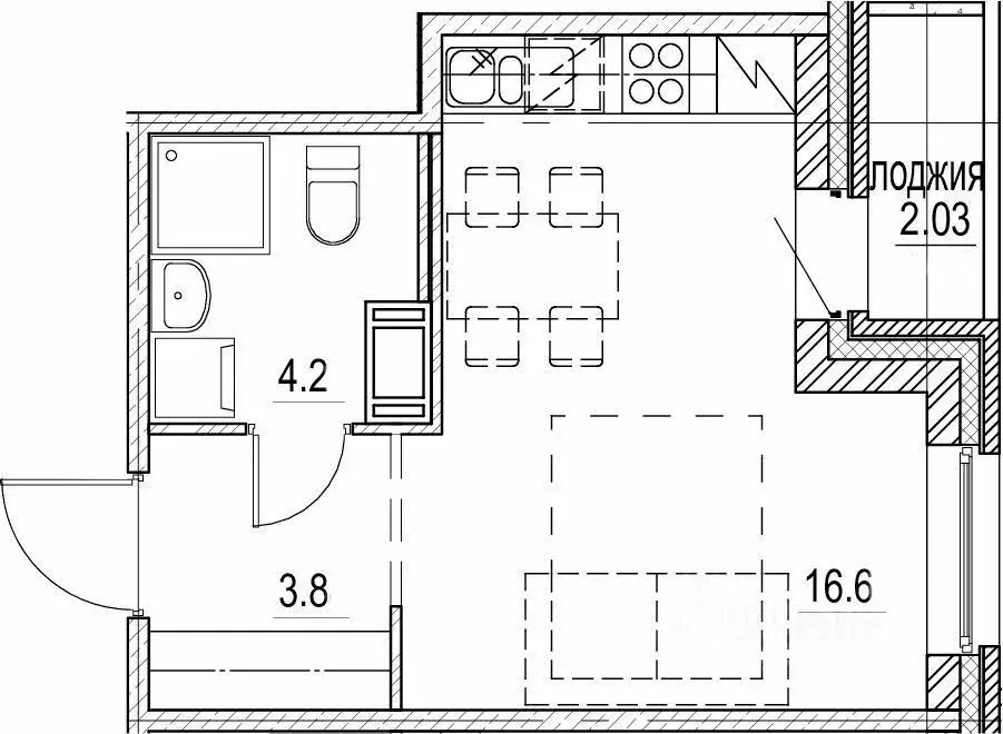 Студия Санкт-Петербург просп. Энгельса, 29 (25.6 м) - Фото 1