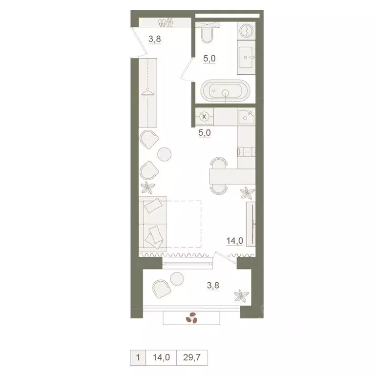 1-к кв. Башкортостан, Уфа Родина Парк жилой комплекс (29.7 м) - Фото 1