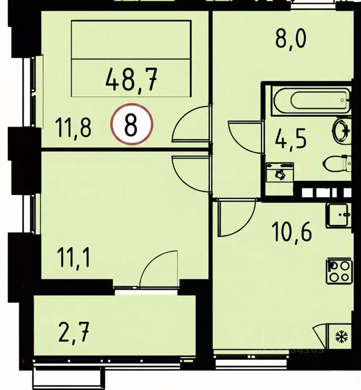 2-к кв. Москва Прокшино жилой комплекс, 7.1.4 (48.7 м) - Фото 1