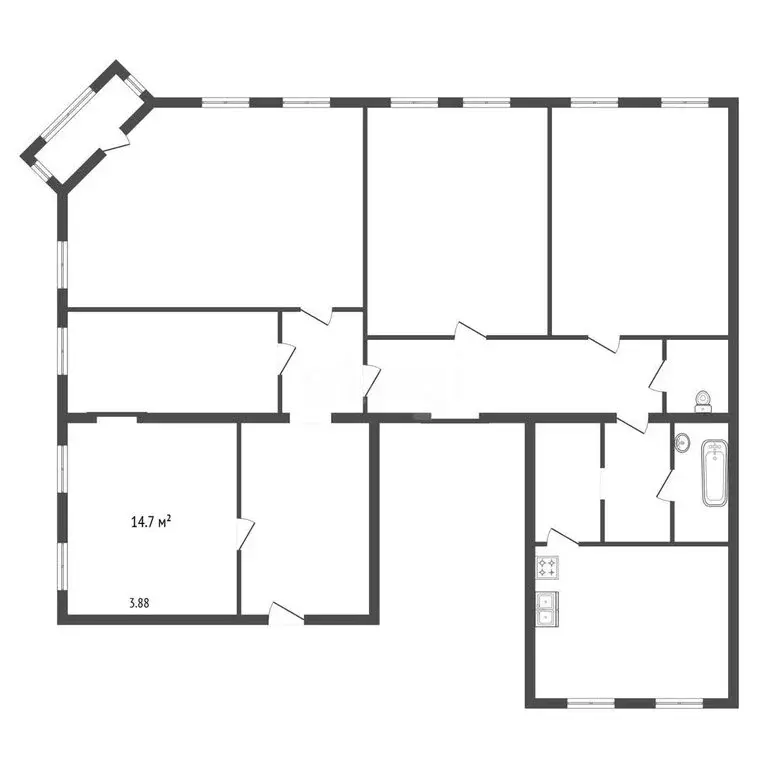 1к в -комнатной квартире (14.7 м) - Фото 1