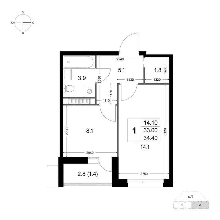 1-к кв. Московская область, Люберцы городской округ, Красково пгт, ... - Фото 1