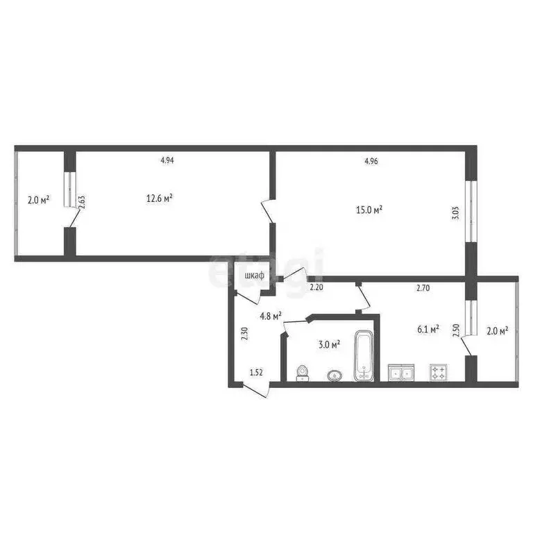 2-комнатная квартира: Майский, улица Горького, 102 (42.4 м) - Фото 1