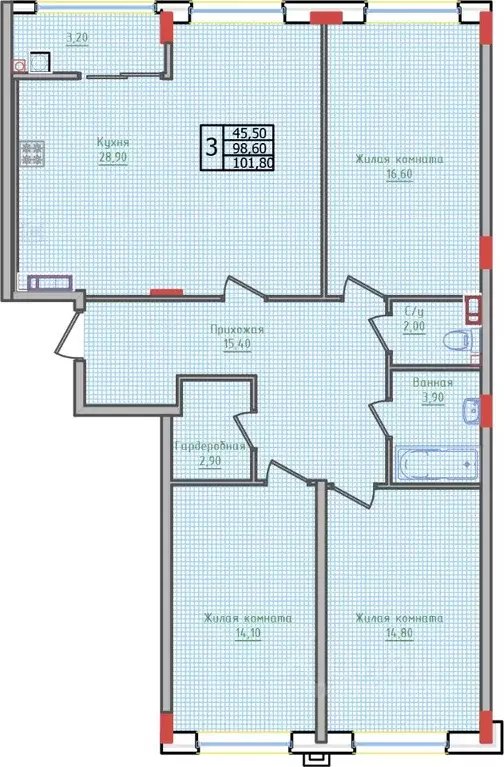 3-к кв. Ставропольский край, Ставрополь ул. Якова Андрюшина, 6 (101.7 ... - Фото 1