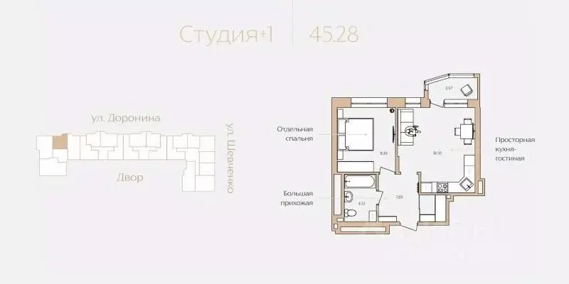 1-к кв. Ханты-Мансийский АО, Ханты-Мансийск ул. Доронина, 7 (45.28 м) - Фото 0