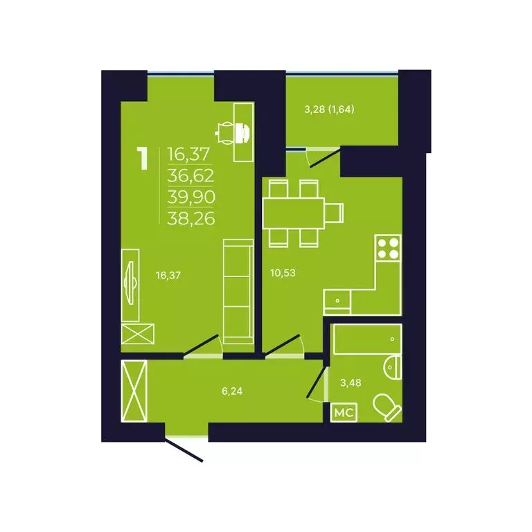 1-комнатная квартира: Уфа, улица Михаила Зайцева, 8 (38.1 м) - Фото 1