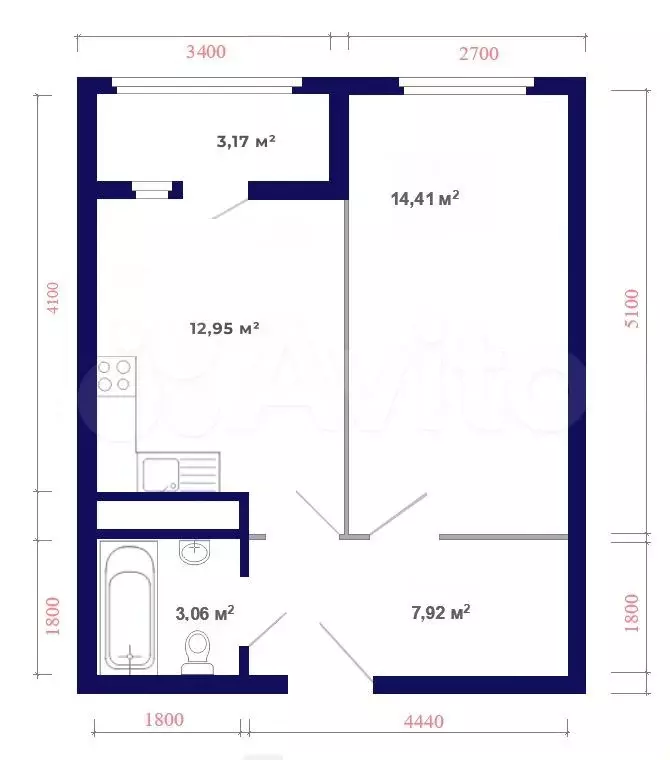 1-к. квартира, 41,5 м, 9/9 эт. - Фото 1