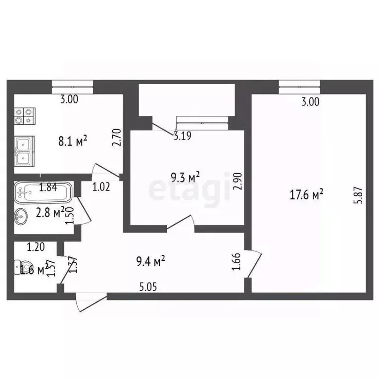 2-к кв. Ямало-Ненецкий АО, Новый Уренгой просп. Мира, 26к2 (48.8 м) - Фото 2