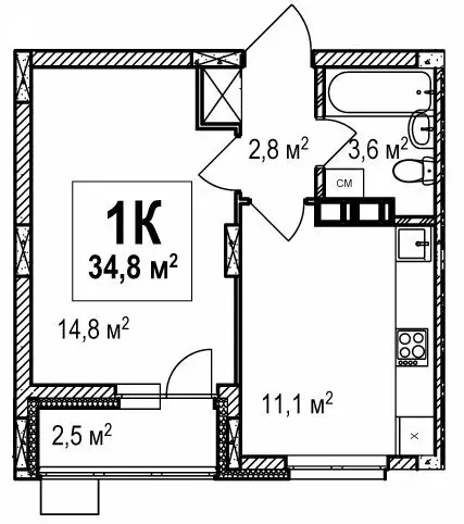 1-комнатная квартира: Нижний Новгород, проспект Гагарина, 36к4 (34.8 ... - Фото 1