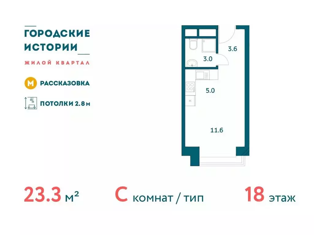 Студия Москва Городские Истории жилой комплекс (23.26 м) - Фото 0