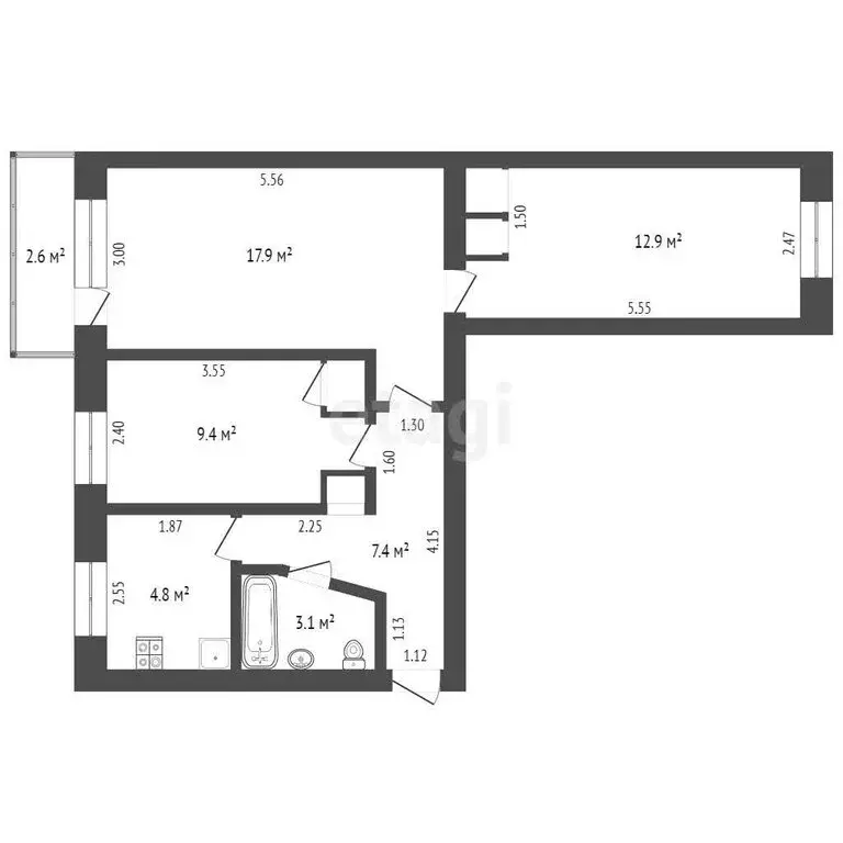 3-комнатная квартира: Ишим, улица Одоевского, 27 (57.1 м) - Фото 1