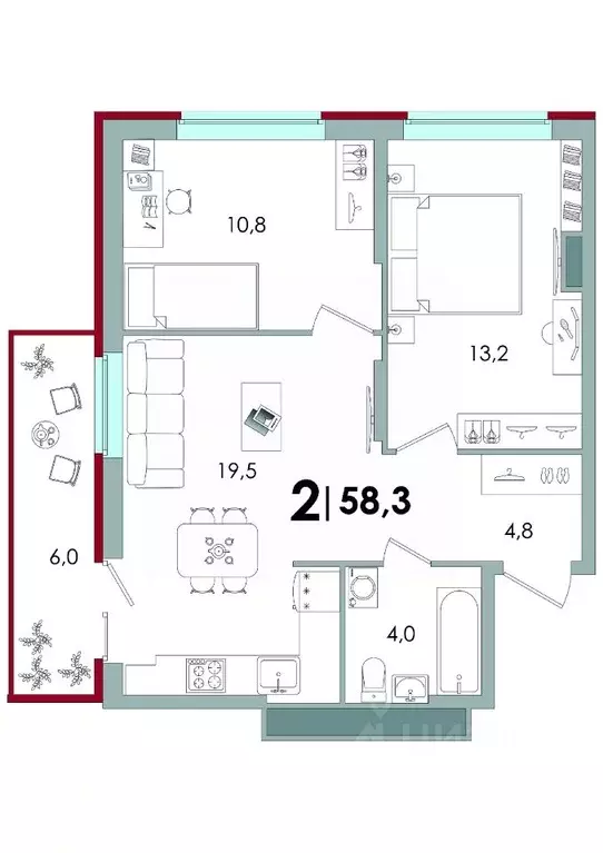 2-к кв. Тверская область, Тверь Южный мкр,  (58.3 м) - Фото 0