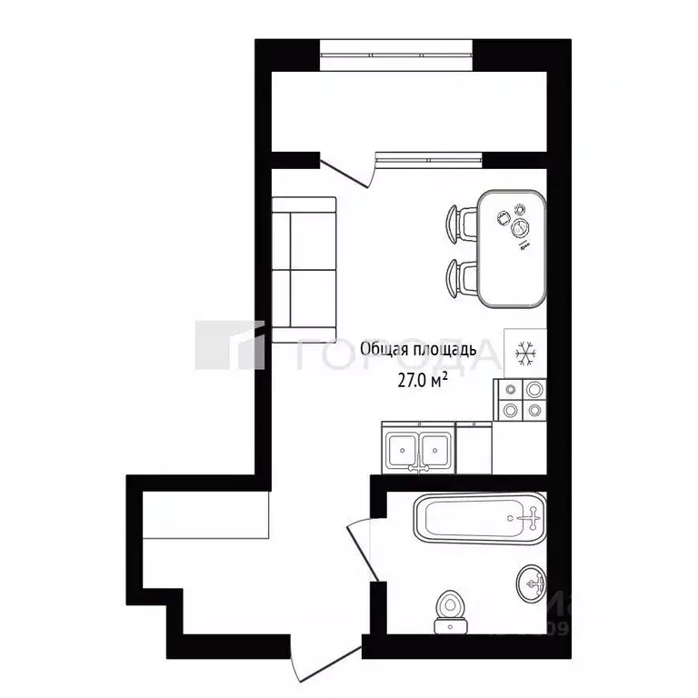 Студия Новосибирская область, Новосибирск Выборная ул., 133/1 (27.0 м) - Фото 1