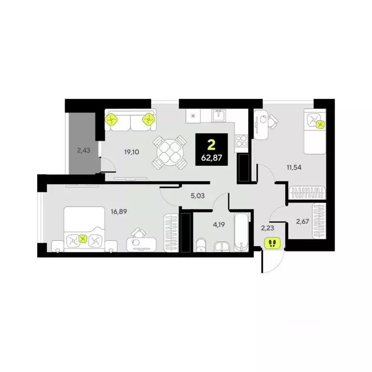 2-к кв. Тюменская область, Тюмень ул. Андрея Приказнова, 1 (62.87 м) - Фото 1