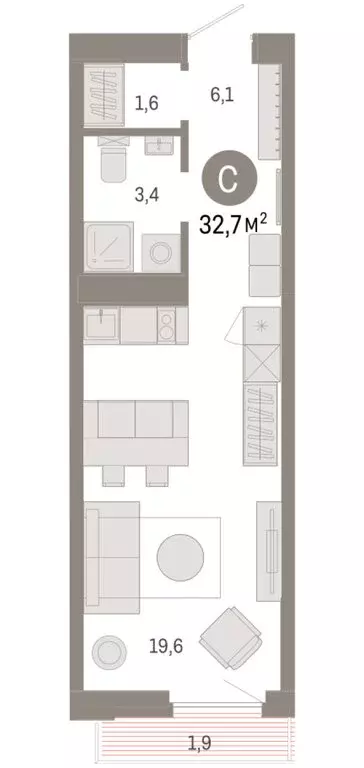 Квартира-студия: Тюмень, жилой комплекс Зарека (32.72 м) - Фото 1