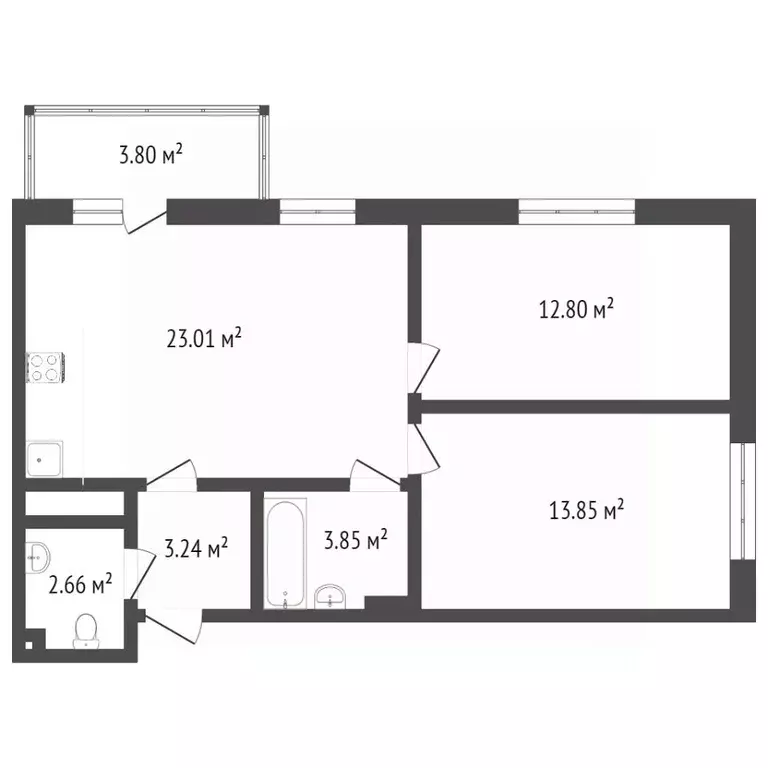 2-к кв. Ханты-Мансийский АО, Сургут ул. Ивана Захарова, 15 (57.4 м) - Фото 1