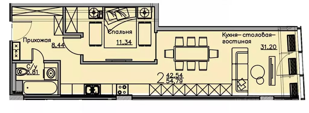 1-к кв. Воронежская область, Воронеж ул. Куколкина, 18 (54.79 м) - Фото 0