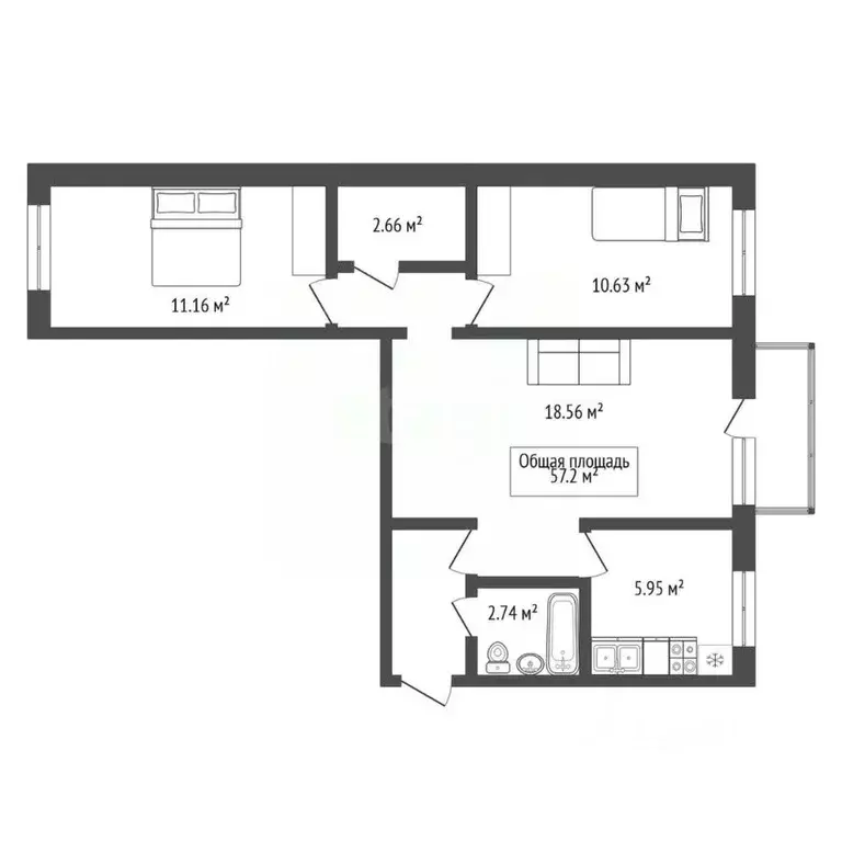 3-к кв. Новосибирская область, Новосибирск ул. Петухова, 50 (57.2 м) - Фото 1