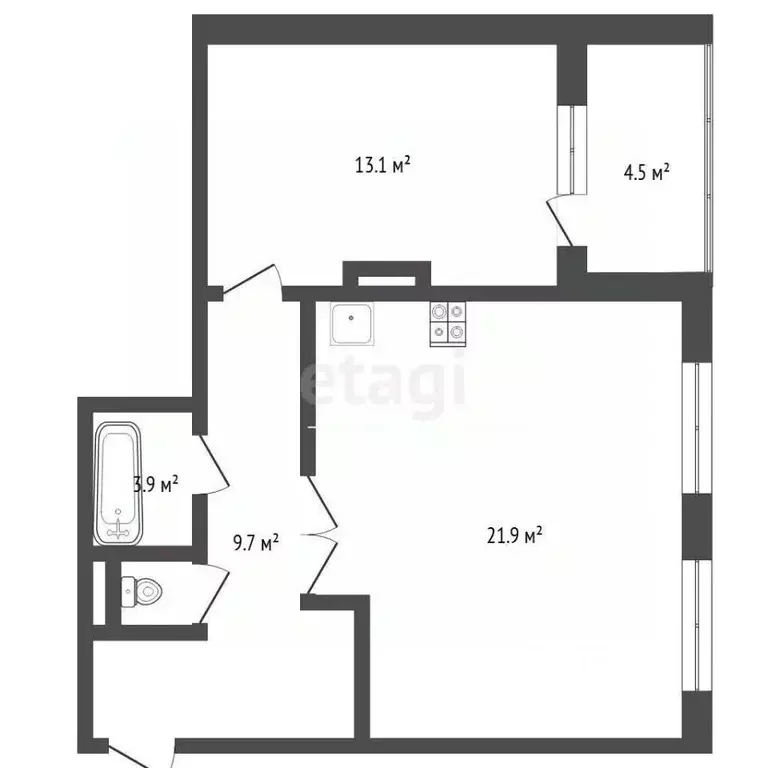 1-к кв. Тюменская область, Тюмень ул. Николая Зелинского, 5к2 (49.1 м) - Фото 2