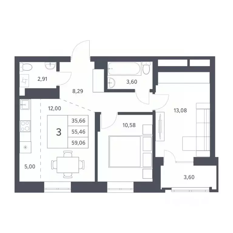 2-к кв. Новосибирская область, Новосибирск ул. Тюленина, 3 (55.46 м) - Фото 0