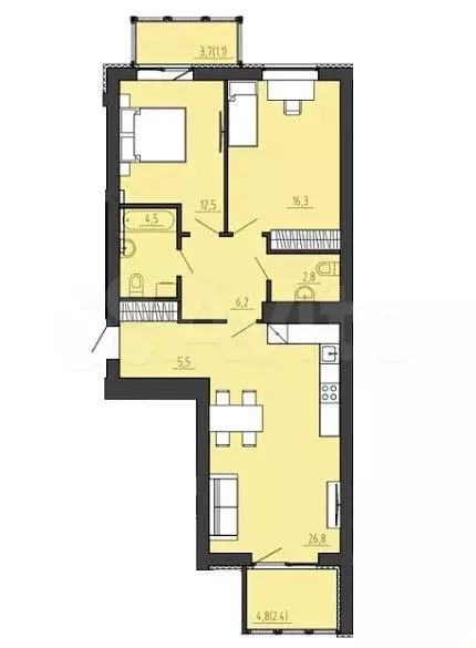 2-к. квартира, 83,1 м, 8/8 эт. - Фото 1