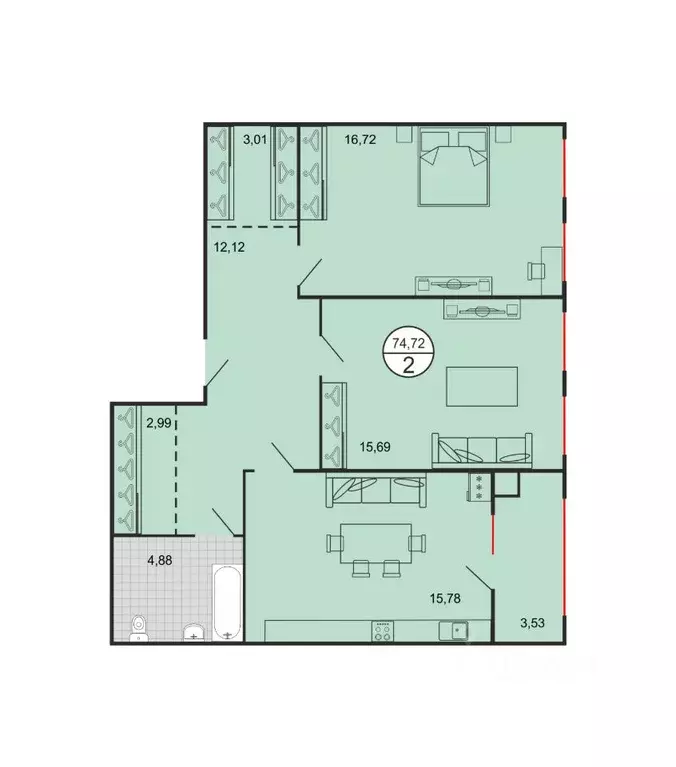 2-к кв. Ставропольский край, Ставрополь № 15 мкр,  (74.72 м) - Фото 1