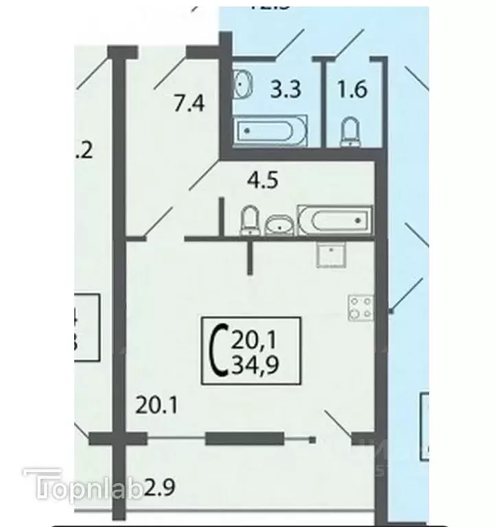 Студия Владимирская область, Владимир Добросельская ул., 188Д (35.1 м) - Фото 1