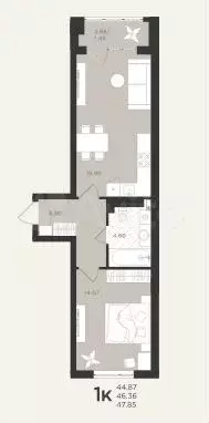 1-к. квартира, 47,9 м, 2/4 эт. - Фото 1