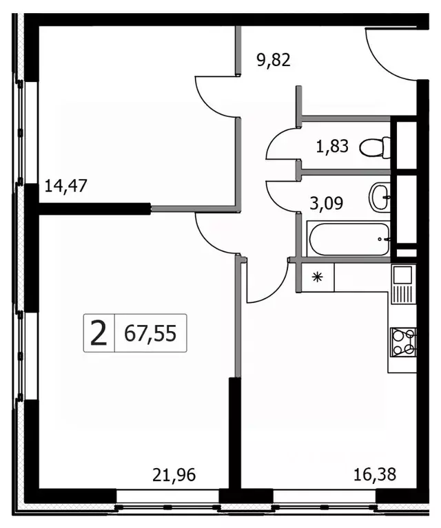2-к кв. Москва Городские Истории жилой комплекс, к1 (67.55 м) - Фото 0