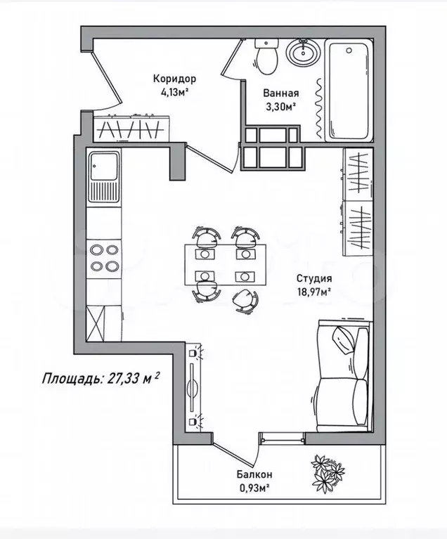 Квартира-студия, 27 м, 6/10 эт. - Фото 0