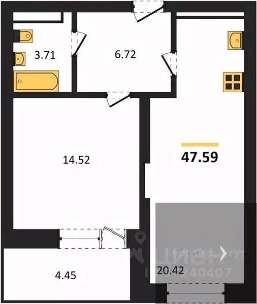 1-к кв. Воронежская область, Воронеж Транспортная ул., 58 (47.59 м) - Фото 1