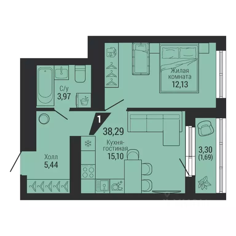 1-к кв. Свердловская область, Екатеринбург ул. Красных Командиров, 80 ... - Фото 2