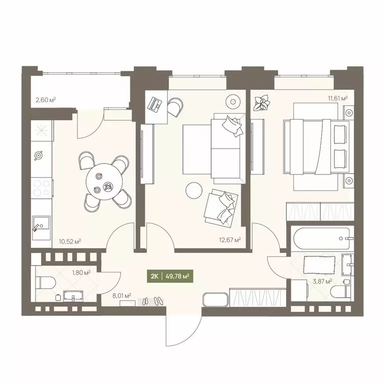 2-комнатная квартира: Кемерово, Московский проспект, 23А (49.78 м) - Фото 1
