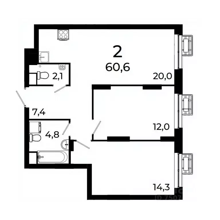 2-к кв. Нижегородская область, Нижний Новгород ул. Коперника, 15 (60.3 ... - Фото 1
