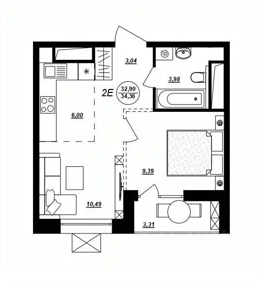 2-к кв. Хабаровский край, Хабаровск ул. Демьяна Бедного (34.36 м) - Фото 1