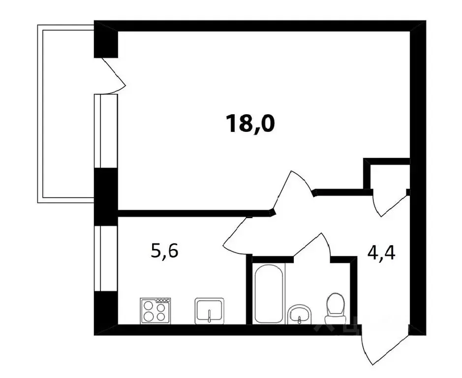 1-к кв. Санкт-Петербург пос. Понтонный, Южная ул., 19 (31.8 м) - Фото 0